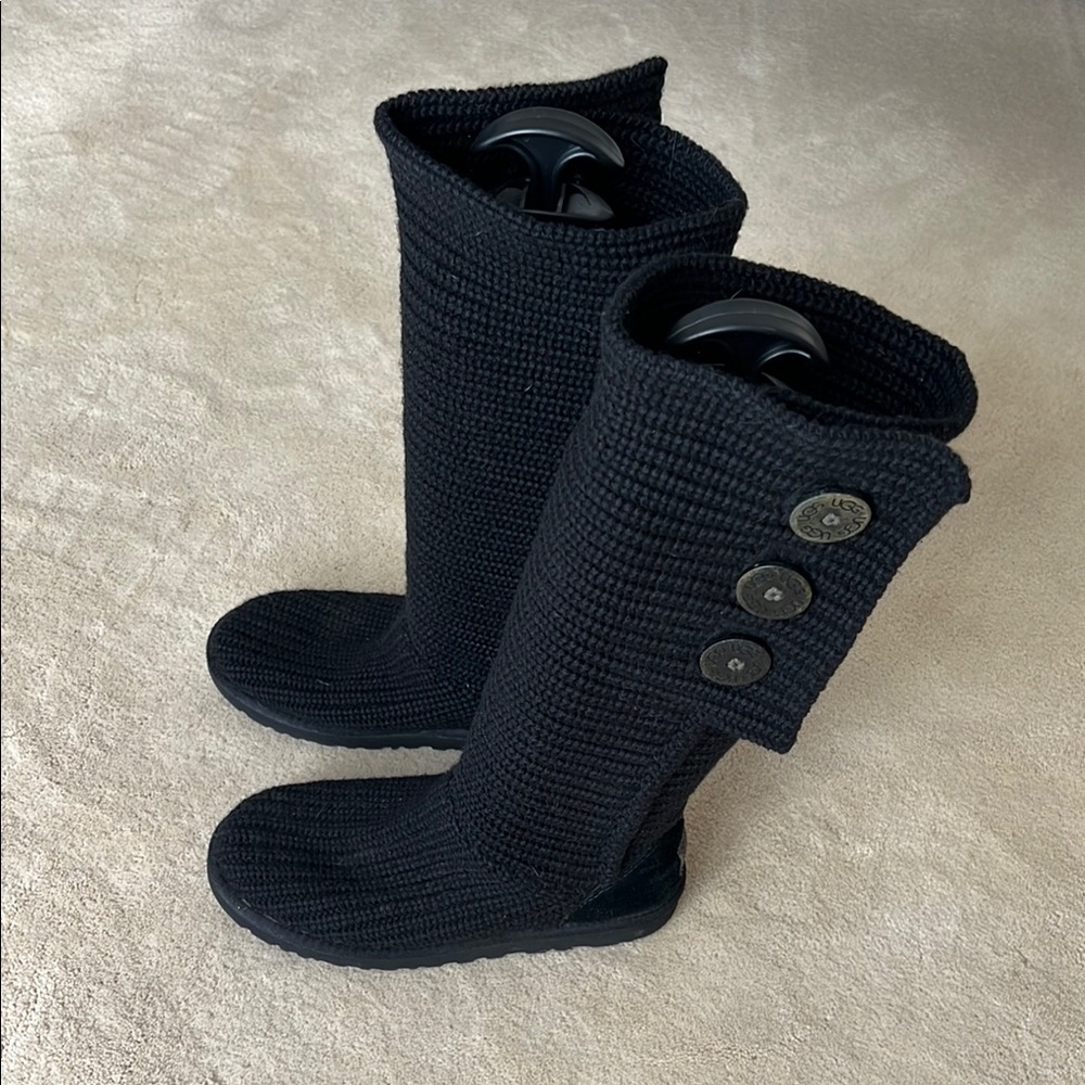 Black Knit Button Boots